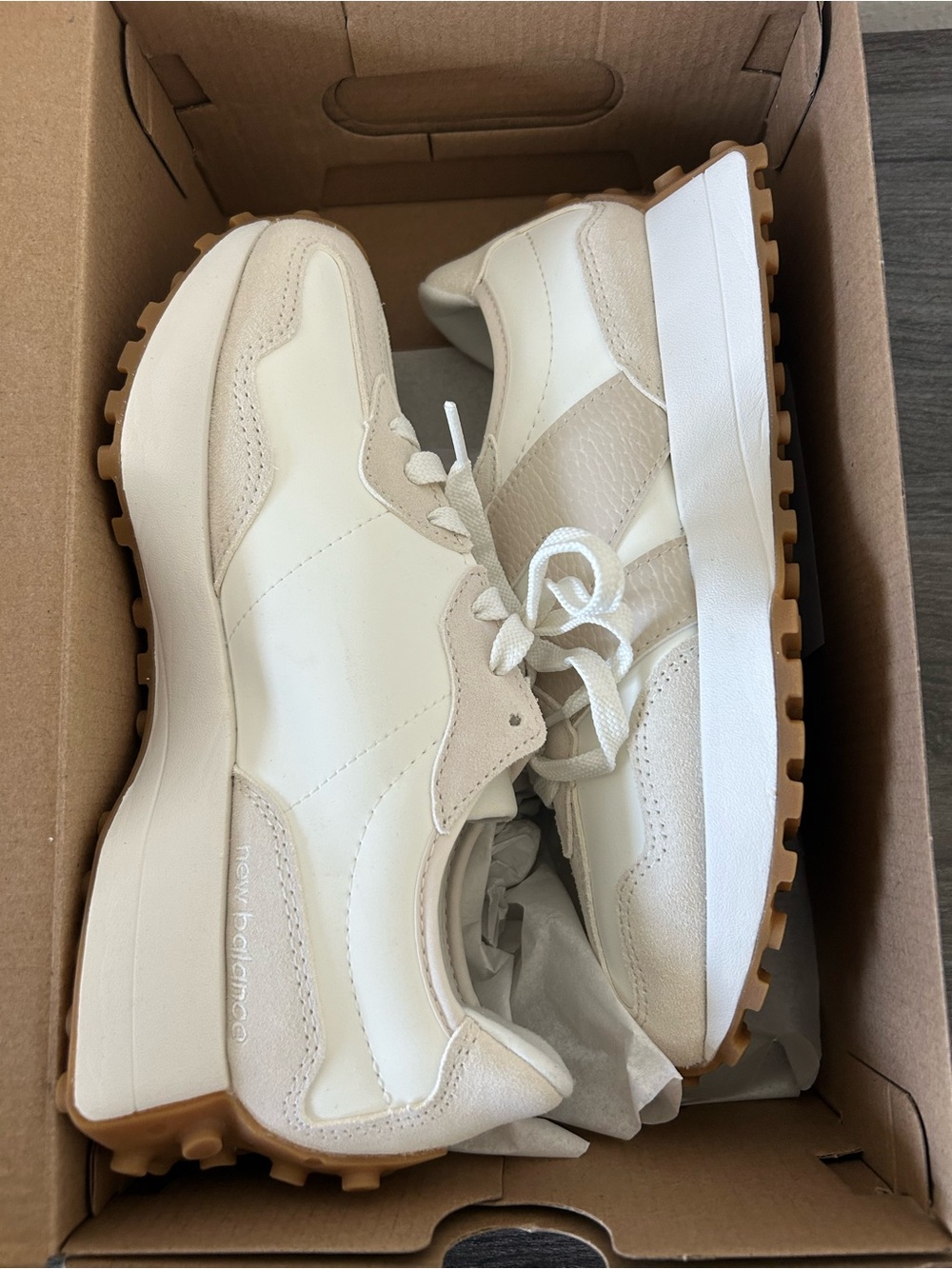 New Balance Women's Sneakers in White and Beige with Gum Outsole - Picture 4 of 5